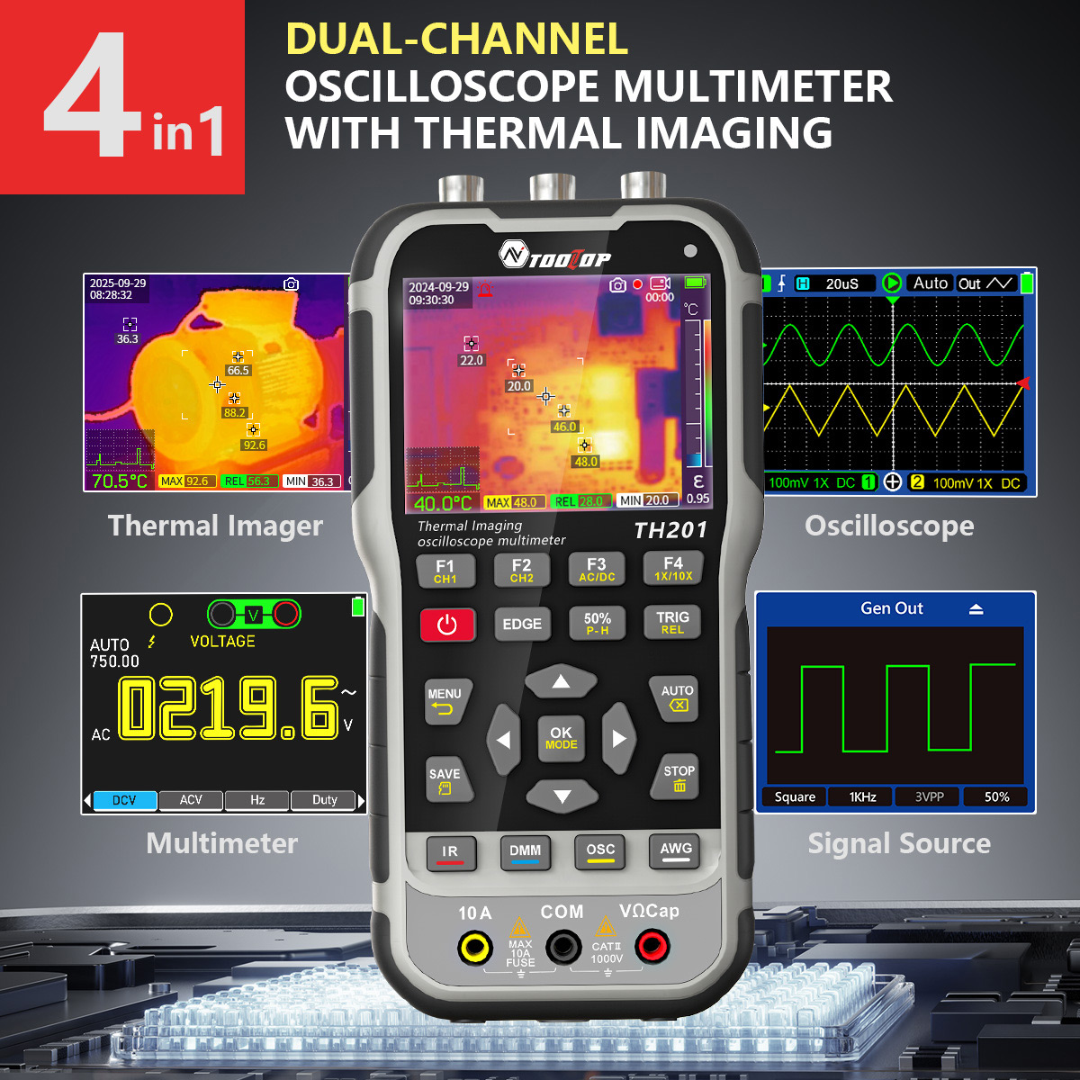 Electronics Repair Equipment - TOOLTOP TH201 4in1 Termocamera Oscilloscopio Multimetro